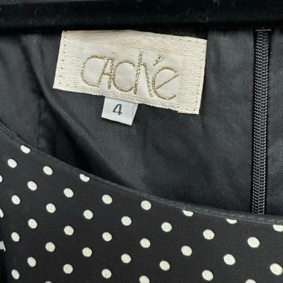 Vintage Cache Gold Label Rockabilly Pinup Ruffle Polka Dot Midi Dress Size 4 S - Picture 9 of 12